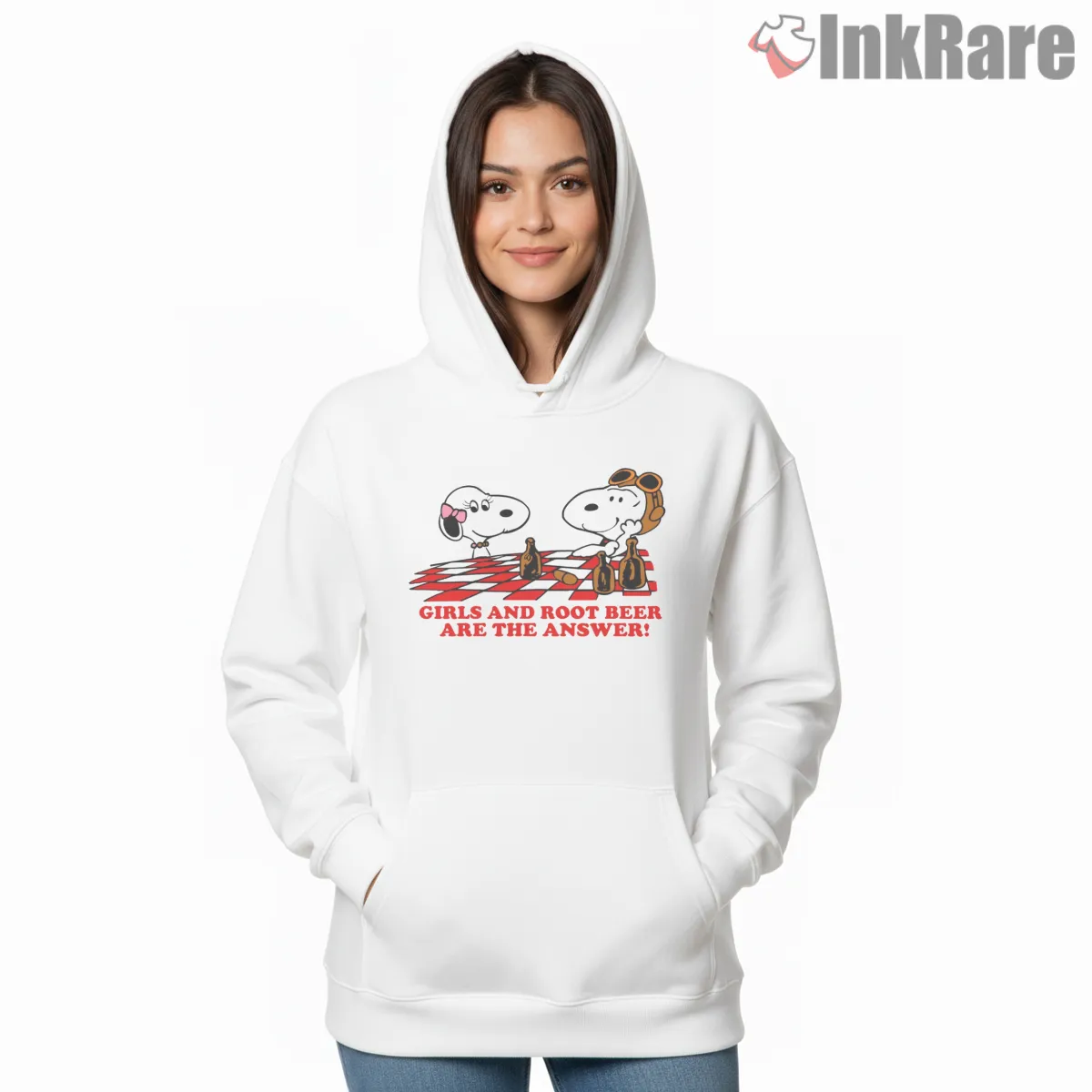 Snoopy Girls And Root Beer Humor Hoodie White Snoopy Girls And Root Beer Humor Shirt on white hoodie for women graphic tee