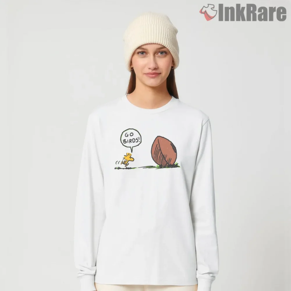 Snoopy Go Birds Football Fan Shirt on white long sleeve shirt for women graphic tee