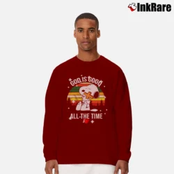 Men’s Snoopy God Is Good All The Time Religious Long-Sleeve Shirt in maroon | Sleek, Lightweight, Year-Round Wear