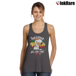 Women’s Snoopy God Is Good All The Time Religious Tank Top in charcoal | Lightweight, Movement-Friendly