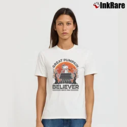Women’s Snoopy Great Pumpkin Welcome Committee Believer Since 1966 T-Shirt in white | Soft, Flattering Fit
