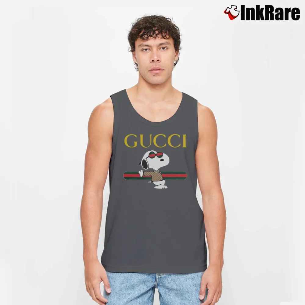 Men’s Snoopy Gucci Logo Fashion Design Tank Top in charcoal | Breathable, Active-Friendly Design