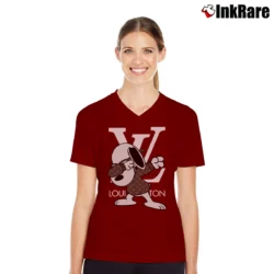 Women’s Snoopy Gucci X Louis Vuitton Logo V-Neck Tee in maroon | Chic Neckline, Soft Texture