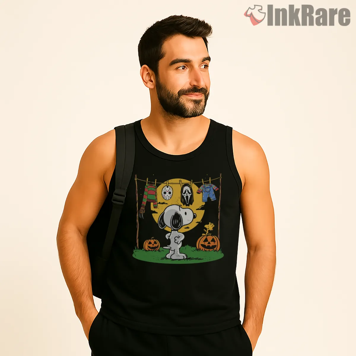 Snoopy Halloween Horror Laundry Parody Shirt on black tank top for men graphic tee