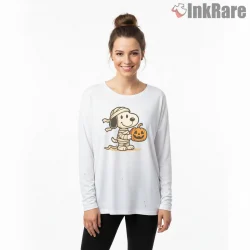 Snoopy Halloween Mummy Pumpkin Night Shirt on white long sleeve shirt for women graphic tee