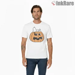 Snoopy Halloween Pumpkin Jack O Lantern Shirt on white short sleeve shirt for men graphic tee