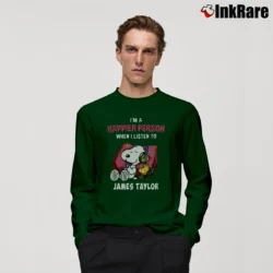 Men’s Snoopy Happier Person When I Listen To James Taylor Long-Sleeve Shirt in forest green | Sleek, Lightweight, Year-Round Wear
