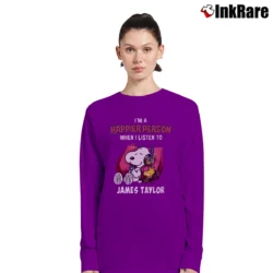 Women’s Snoopy Happier Person When I Listen To James Taylor Long-Sleeve Top in purple | Sleek, Versatile, All-Season