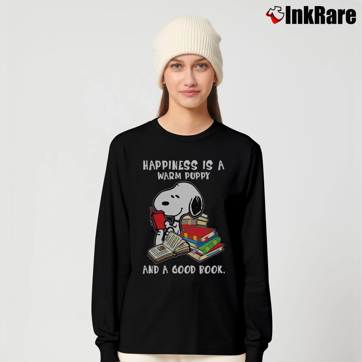 Snoopy Happiness Is A Warm Puppy And A Good Book Women’s Long-Sleeve Top in black – Effortless Layer Women’s Snoopy Happiness Is A Warm Puppy And A Good Book Long-Sleeve Top in black | Sleek, Versatile, All-Season