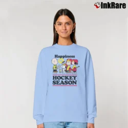 Women’s Snoopy Happiness Is Hockey Season Peanuts Relaxed Sweatshirt in light blue | Soft, Laid-Back Vibe