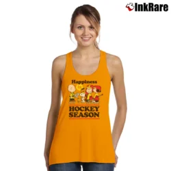 Women’s Snoopy Happiness Is Hockey Season Peanuts Tank Top in orange | Lightweight, Movement-Friendly