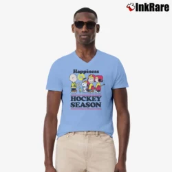Men’s Snoopy Happiness Is Hockey Season Peanuts V-Neck Tee in light blue | Sharp, Breathable, Everyday Staple
