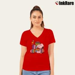 Women’s Snoopy Happy Easter Eggs Peanuts V-Neck Tee in red | Chic Neckline, Soft Texture