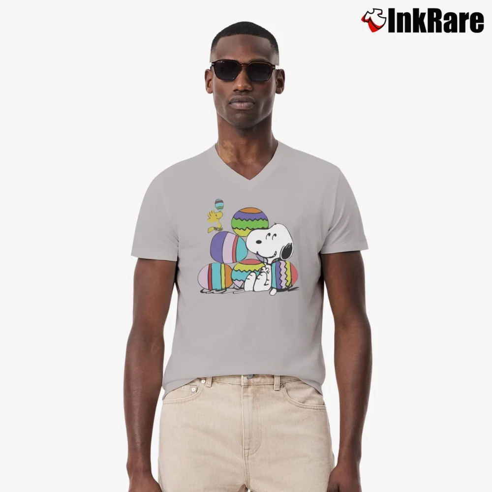 Men’s Snoopy Happy Easter Eggs Peanuts V-Neck Tee in sport grey | Sharp, Breathable, Everyday Staple
