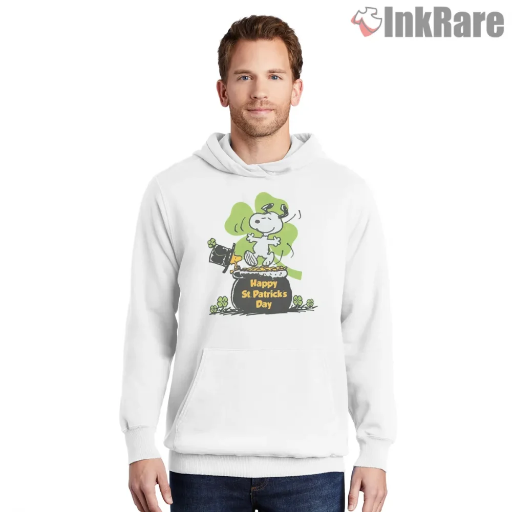 Snoopy Happy St Patricks Day Shirt on white hoodie for men graphic tee