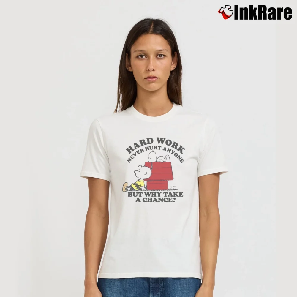 Women’s Snoopy Hard Work Never Hurt Anyone But Why Take A Chance Signature T-Shirt in white | Soft, Flattering Fit
