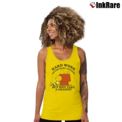 Women’s Snoopy Hard Work Never Hurt Anyone But Why Take A Chance Tank Top in yellow | Lightweight, Movement-Friendly