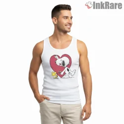 Snoopy Heart Art Valentine Shirt on white tank top for men graphic tee