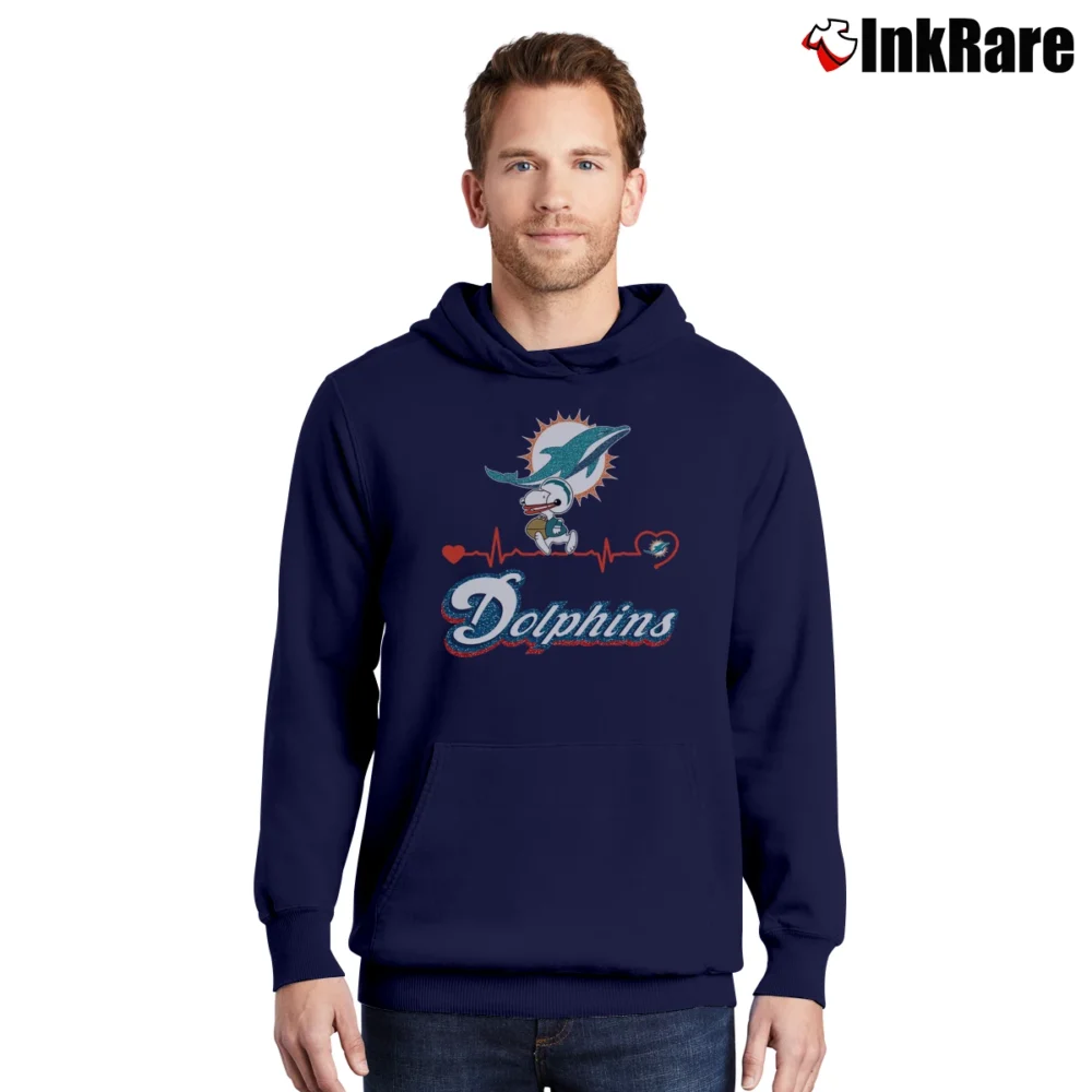 Men’s Snoopy Heartbeat Miami Dolphins AFC East Champion Pullover Hoodie in navy | Cozy, Durable, Modern Fit
