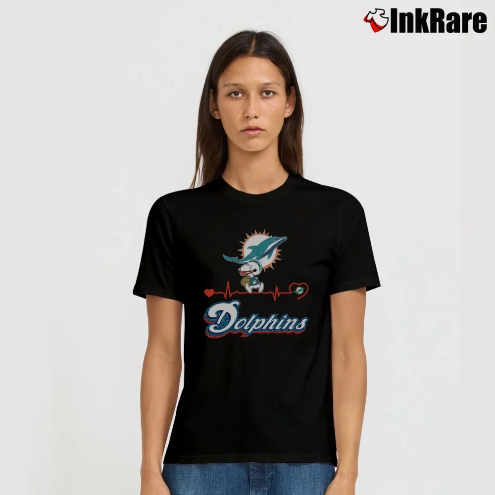 Women’s Snoopy Heartbeat Miami Dolphins AFC East Champion Signature T-Shirt in black | Soft, Flattering Fit