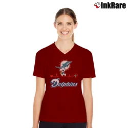 Women’s Snoopy Heartbeat Miami Dolphins AFC East Champion V-Neck Tee in maroon | Chic Neckline, Soft Texture