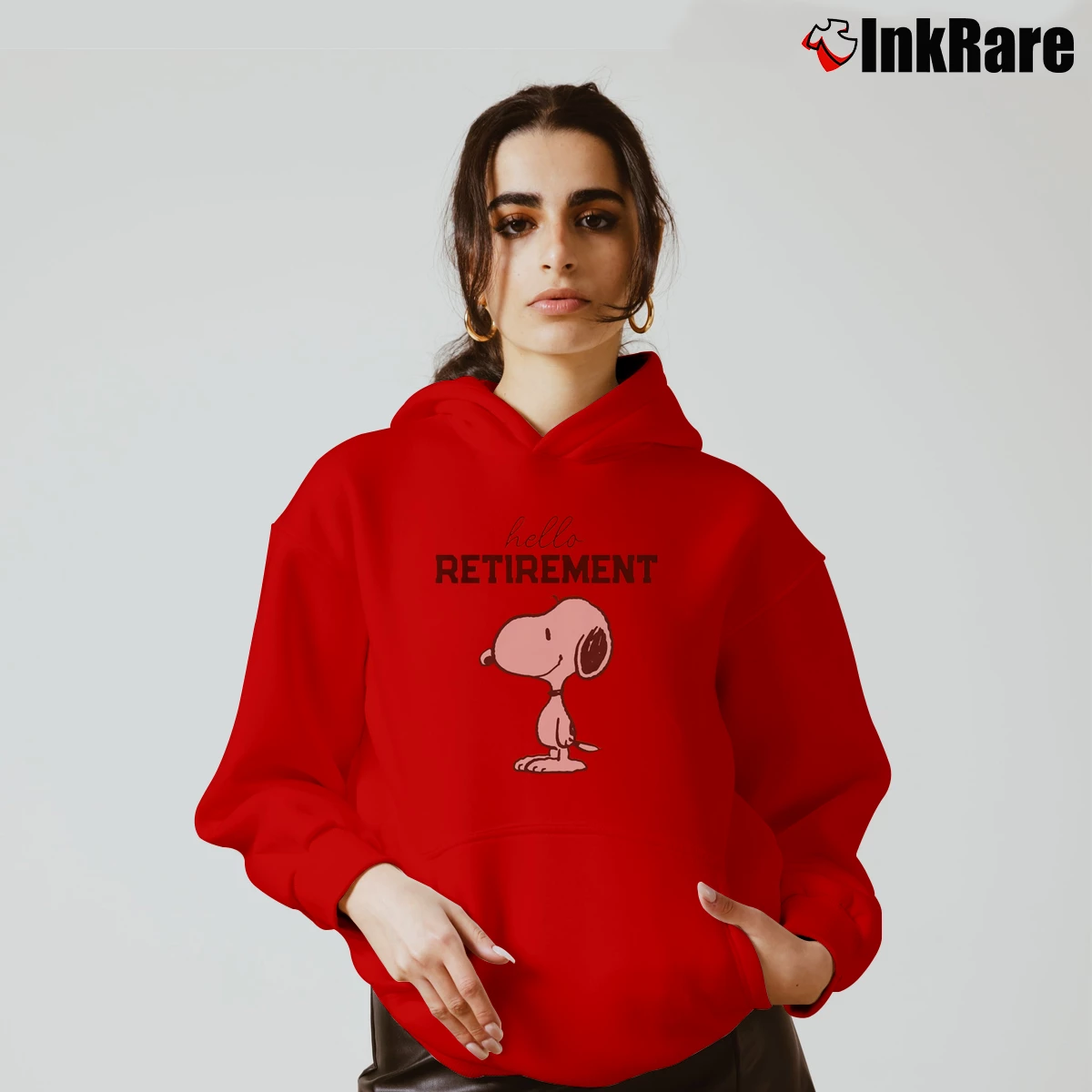 Snoopy Hello Retirement Women’s Cozy Hoodie in red – Urban Chic Women’s Snoopy Hello Retirement Cozy Hoodie in red | Warm, Structured, Stylish