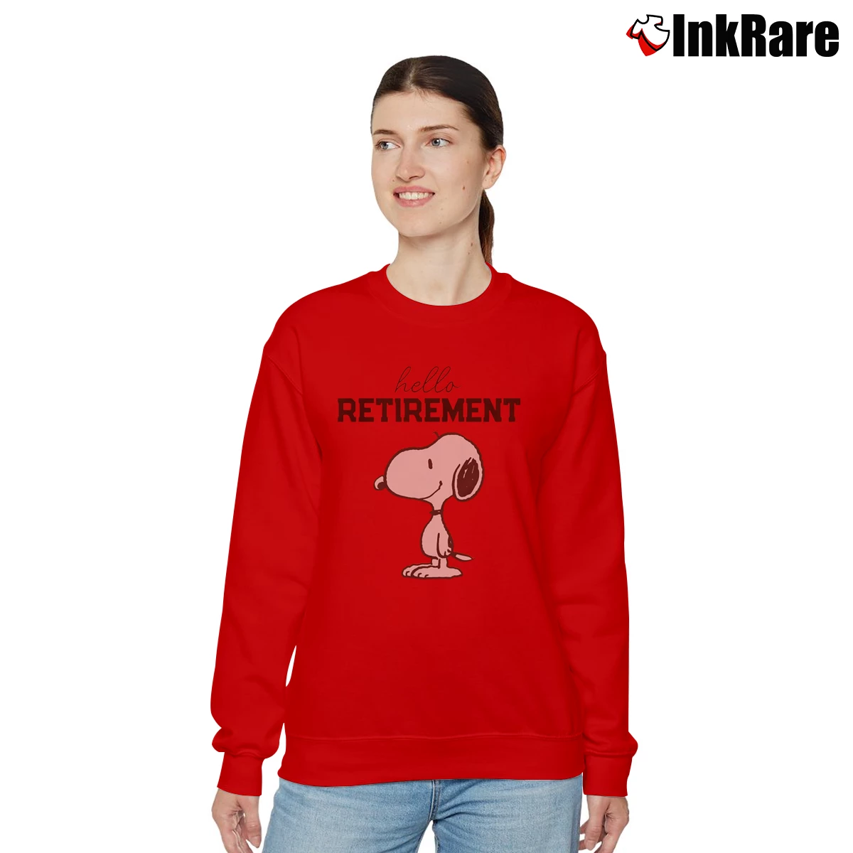 Snoopy Hello Retirement Women’s Relaxed Sweatshirt in red – Cozy Casual Women’s Snoopy Hello Retirement Relaxed Sweatshirt in red | Soft, Laid-Back Vibe