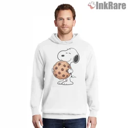 Snoopy Holding Giant Cookie Shirt on white hoodie for men graphic tee
