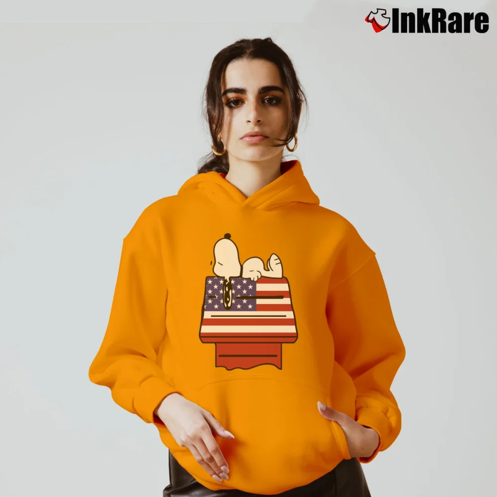 Women’s Snoopy House Americana 4th Of July Independence Day Cozy Hoodie in orange | Warm, Structured, Stylish