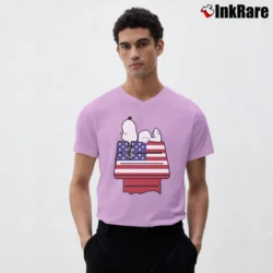 Men’s Snoopy House Americana 4th Of July Independence Day V-Neck Tee in light pink | Sharp, Breathable, Everyday Staple
