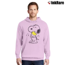 Men’s Snoopy Hug Woodstock Peanuts Love Pullover Hoodie in light pink | Cozy, Durable, Modern Fit