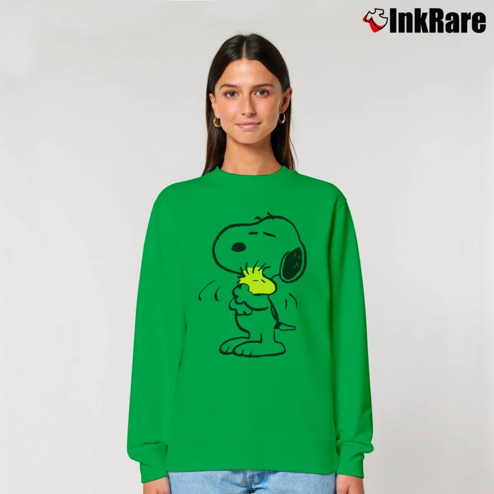 Women’s Snoopy Hug Woodstock Peanuts Love Relaxed Sweatshirt in irish green | Soft, Laid-Back Vibe