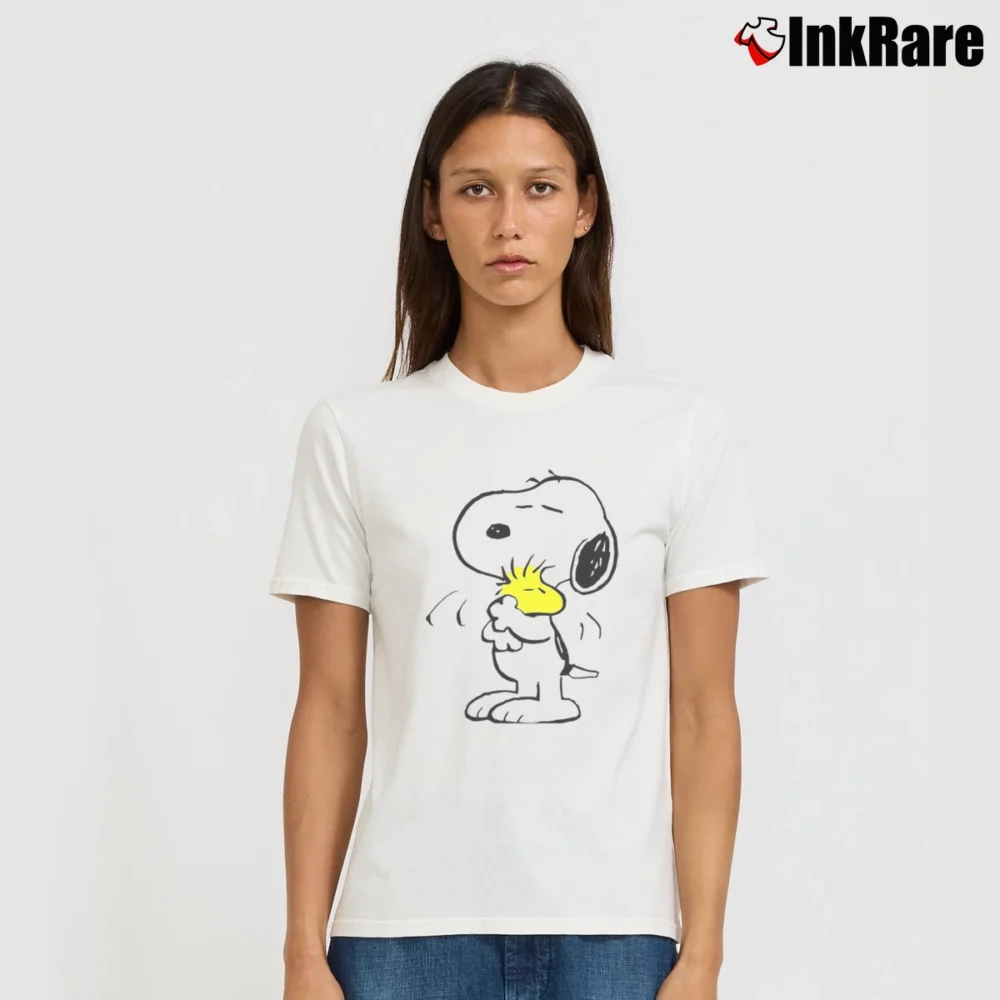 Women’s Snoopy Hug Woodstock T-Shirt in white | Soft, Flattering Fit