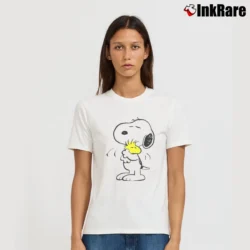 Women’s Snoopy Hug Woodstock T-Shirt in white | Soft, Flattering Fit