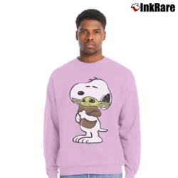Men’s Snoopy Hugging Baby Yoda Star Wars Crewneck Sweatshirt in light pink | Cozy Fabric, Clean Style
