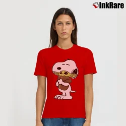 Women’s Snoopy Hugging Baby Yoda Star Wars Signature T-Shirt in red | Soft, Flattering Fit