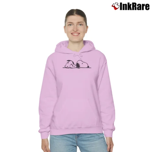 Women’s Snoopy Hugging Woodstock Peanuts Cozy Hoodie in light pink | Warm, Structured, Stylish