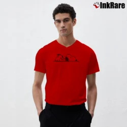 Men’s Snoopy Hugging Woodstock Peanuts V-Neck Tee in red | Sharp, Breathable, Everyday Staple