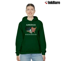 Women’s Snoopy Hugs America Flag God Shed His Grace On Thee 4th Of July Cozy Hoodie in forest green | Warm, Structured, Stylish