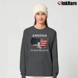 Women’s Snoopy Hugs America Flag God Shed His Grace On Thee 4th Of July Long-Sleeve Top in charcoal | Sleek, Versatile, All-Season