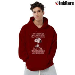 Men’s Snoopy I Am Currently Unsupervised Pullover Hoodie in maroon | Cozy, Durable, Modern Fit