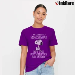 Women’s Snoopy I Am Currently Unsupervised Signature T-Shirt in purple | Soft, Flattering Fit