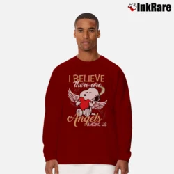 Men’s Snoopy I Believe There Are Angels Among Us Long-Sleeve Shirt in maroon | Sleek, Lightweight, Year-Round Wear