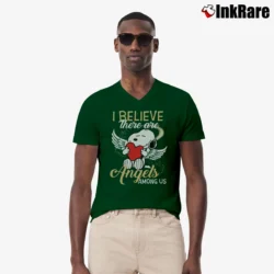 Men’s Snoopy I Believe There Are Angels Among Us V-Neck Tee in forest green | Sharp, Breathable, Everyday Staple