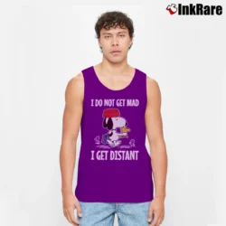 Men’s Snoopy I Do Not Get Mad I Get Distant Tank Top in purple | Breathable, Active-Friendly Design