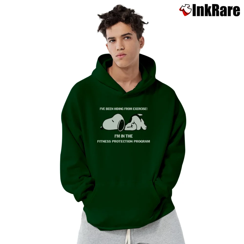 Men’s Snoopy I'm In The Fitness Protection Program Pullover Hoodie in forest green | Cozy, Durable, Modern Fit