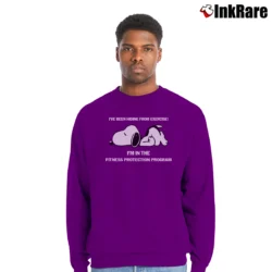 Men’s Snoopy I'm In The Fitness Protection Program Crewneck Sweatshirt in purple | Cozy Fabric, Clean Style