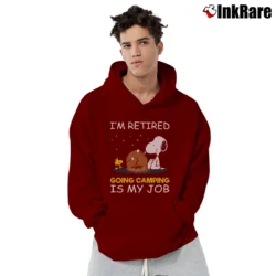 Men’s Snoopy I'm Retired Going Camping Is My Job Pullover Hoodie in maroon | Cozy, Durable, Modern Fit