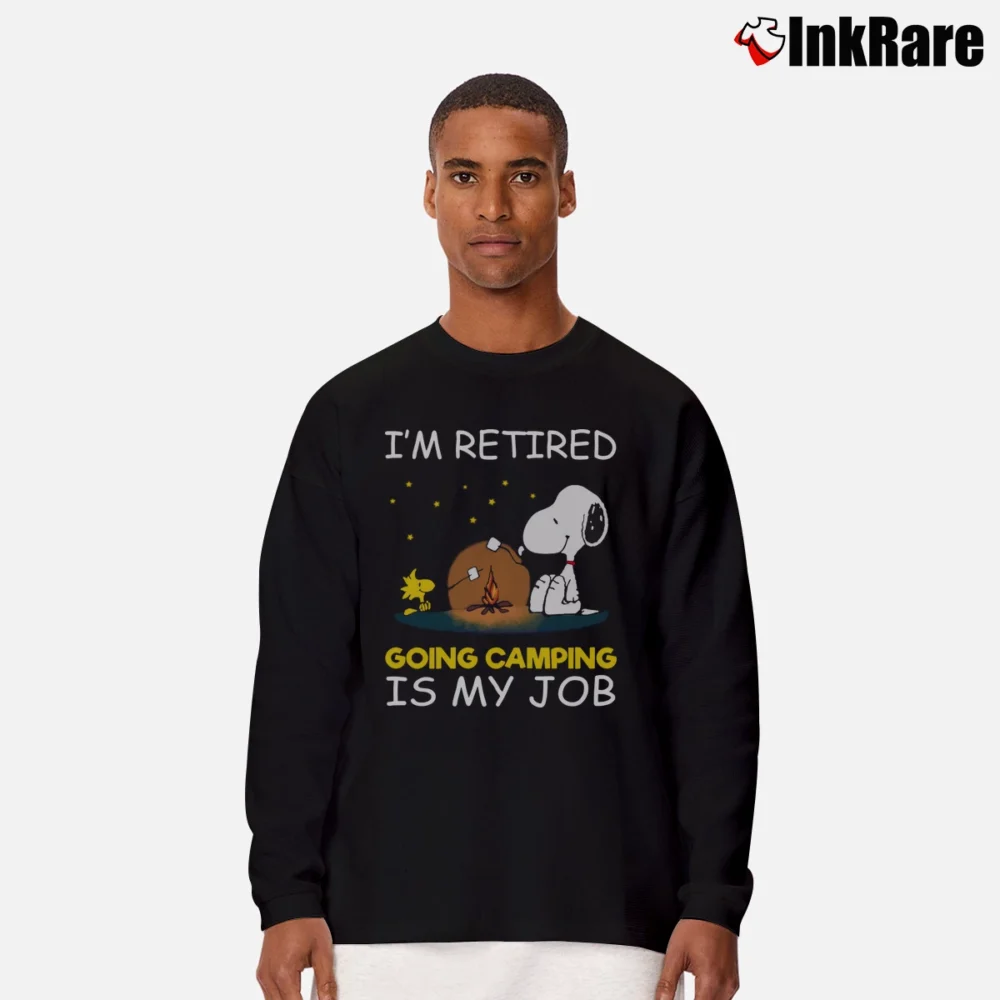 Men’s Snoopy I'm Retired Going Camping Is My Job Long-Sleeve Shirt in black | Sleek, Lightweight, Year-Round Wear