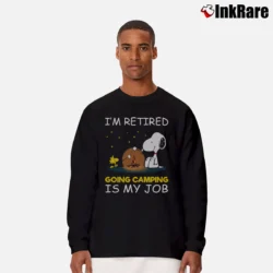 Men’s Snoopy I'm Retired Going Camping Is My Job Long-Sleeve Shirt in black | Sleek, Lightweight, Year-Round Wear
